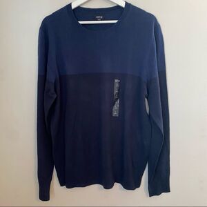 Apt. 9 Sweater Crewneck Long Sleeve Color Block Navy Blue Knit Wool Casual Comfy